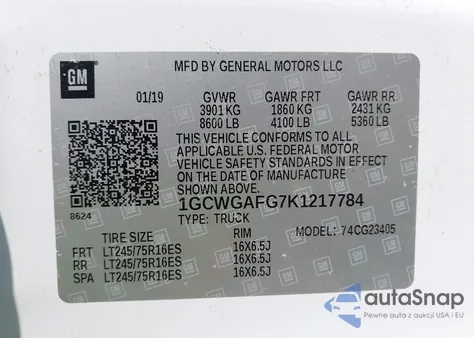 2019 Chevrolet Express 2500 Work Van из США, поврежденный, VIN 1GCWGAFG7K1217784